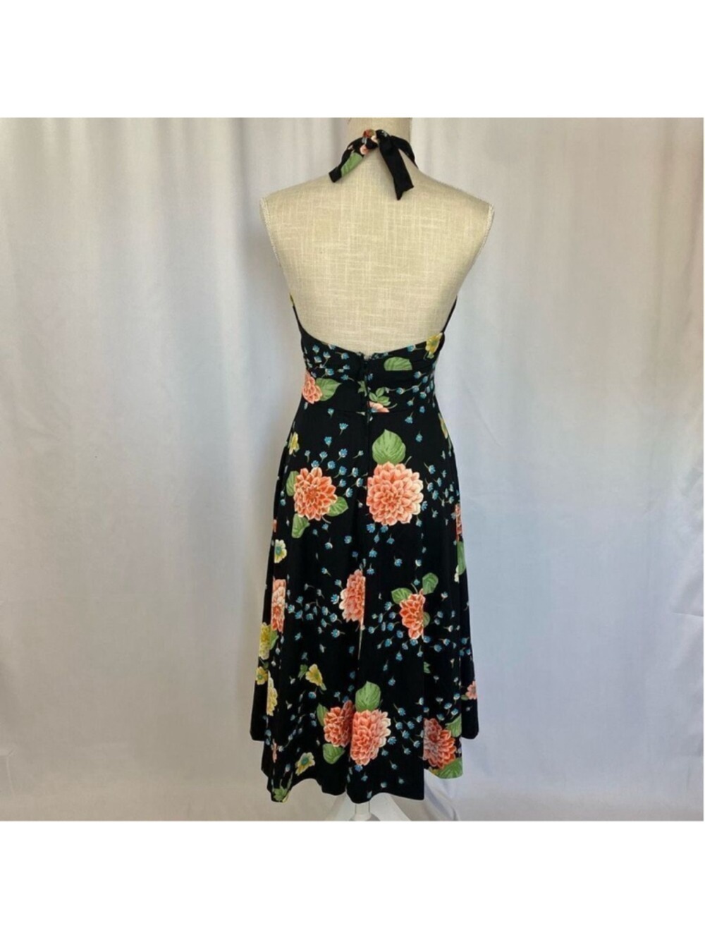 Vintage Designer Lillie Rubin Floral Halter Midi Dress Women’s XS-S Retro - Picture 3 of 14